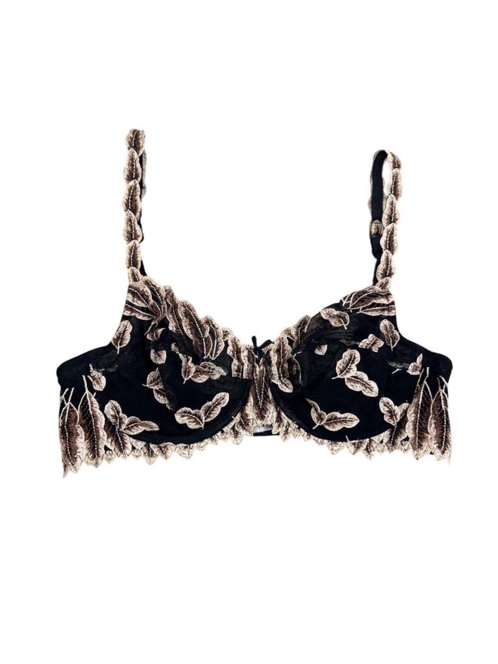 Lise Charmel Black Embroidered Sheer Bra Leaf Detailing Size 34E